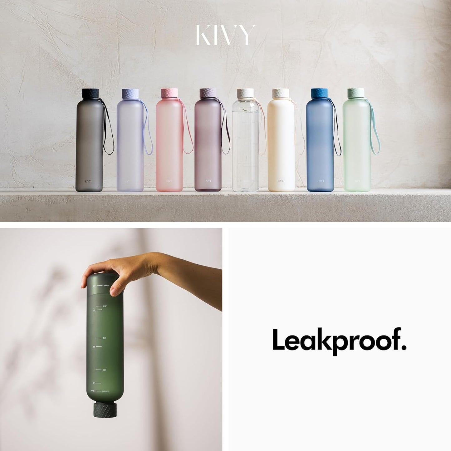 KIVY Slim Water Bottle 32oz [Lightweight & Shatterproof] Fits Backpack & Cupholder for Travel, Sports, School - Blue water bottle no straw - Cute aesthetic water bottles screw top - Dishwasher Safe