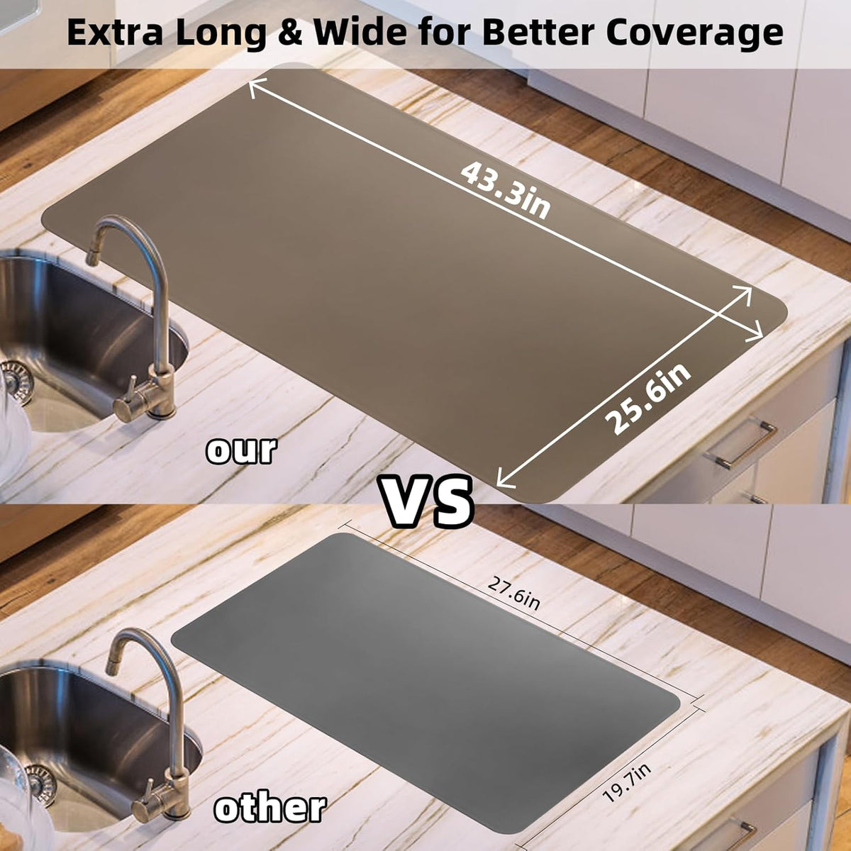 KVK 43.3×25.6in Silicone Mats for Kitchen Counter - Extra Large Silicone Mat Heat Resistant - Glossy Bottom Non Slip - Universal Painting Craft Resin Mat Table Countertop Protector, Taupe