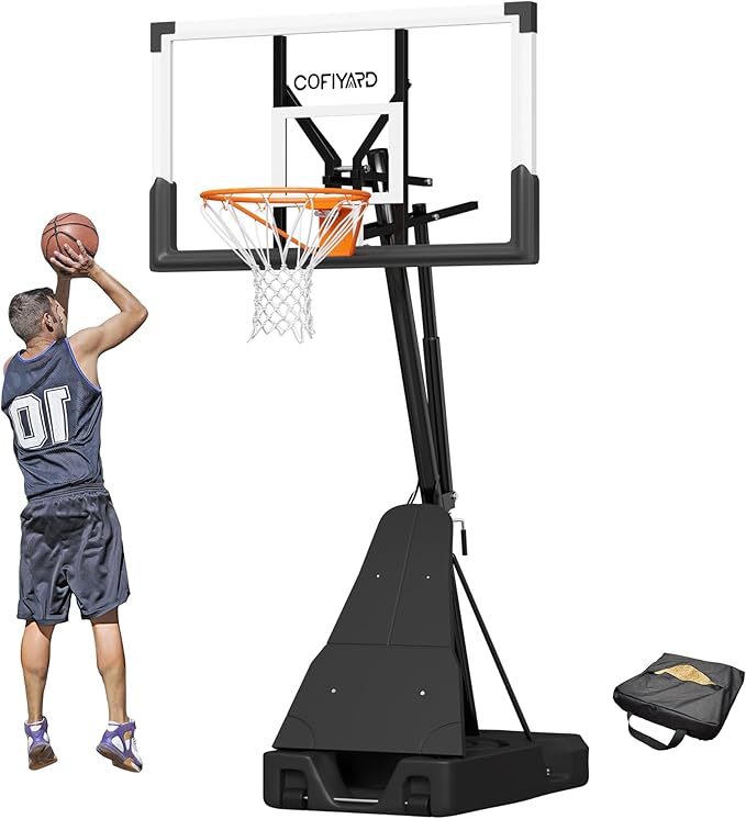 Basketball Hoop Outdoor with 44/54 Inch Shatterproof Backboard, 5.25-10FT Height Portable Basketball Hoop with Sandbag, Adjustable Basketball Goal System