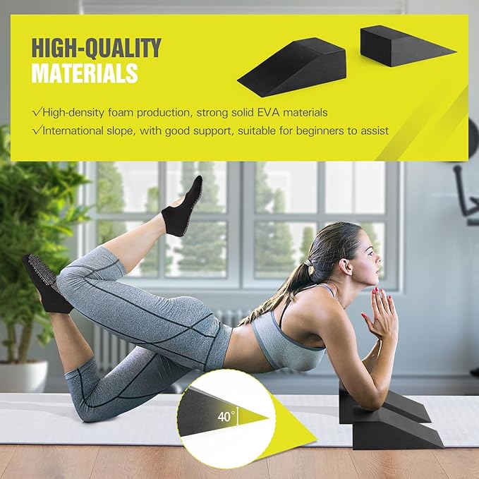 Foam Wedge Slant Board, 2 Pack Squat Wedge for Yoga, Calf Stretching, Physical Therapy & Foot Rehabilitation - Exercise Blocks for Squats, Balance, Pushup & Pilates (Black)