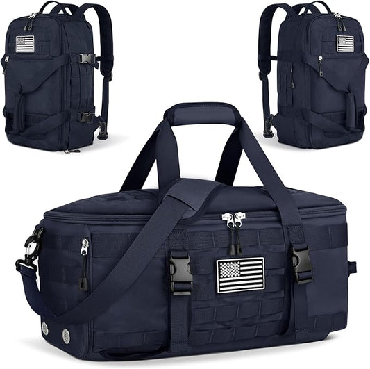 ETRONIK Gym Bags for Men Women, Military Travel Duffle Bag Backpack with Shoe Compartment, 3 in 1 Carry on with Wet Pocket, Weekender Overnight Range Backpack for Workout Football Gym, Blue