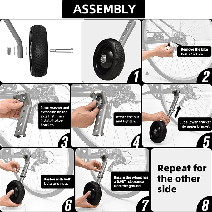 Bicycle Training Wheels for Adults, Fit 24" to 28" Bikes, Steel Construction, Black, 1 Pair - Safe and Stable Learning Training Wheels, Light Gray