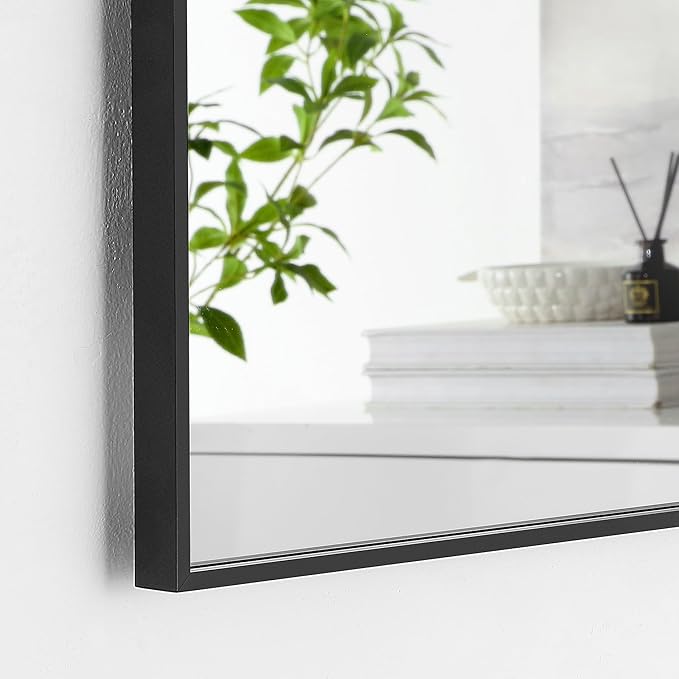 55x36 Inch Black Bathroom Mirror for Wall, Aluminum Frame Rectangle Rectangular Vanity Mirror, Modern Large for Bedroom, Living Room, Horizontal or Vertical