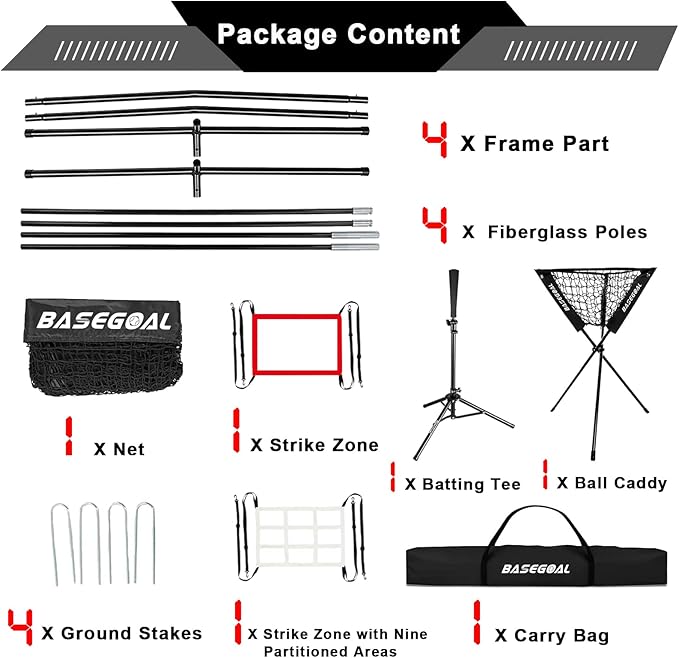 7'×7' Baseball Softball Practice Net,Baseball Backstop,with Batting Tee,Ball Caddy,for Hitting Pitching Batting Catching with Bow Frame,Bonus Strike Zone,Portable and Foldable