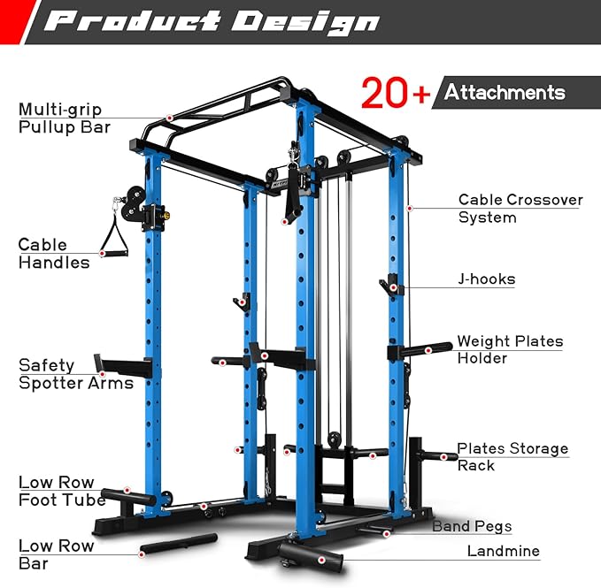 RitFit Power Cage with Optional LAT PullDown/Cable Crossover, 1000LB Squat Rack for Home & Garage Gym, with Weight Storage Rack and More Training Attachments, ASTM-Certified