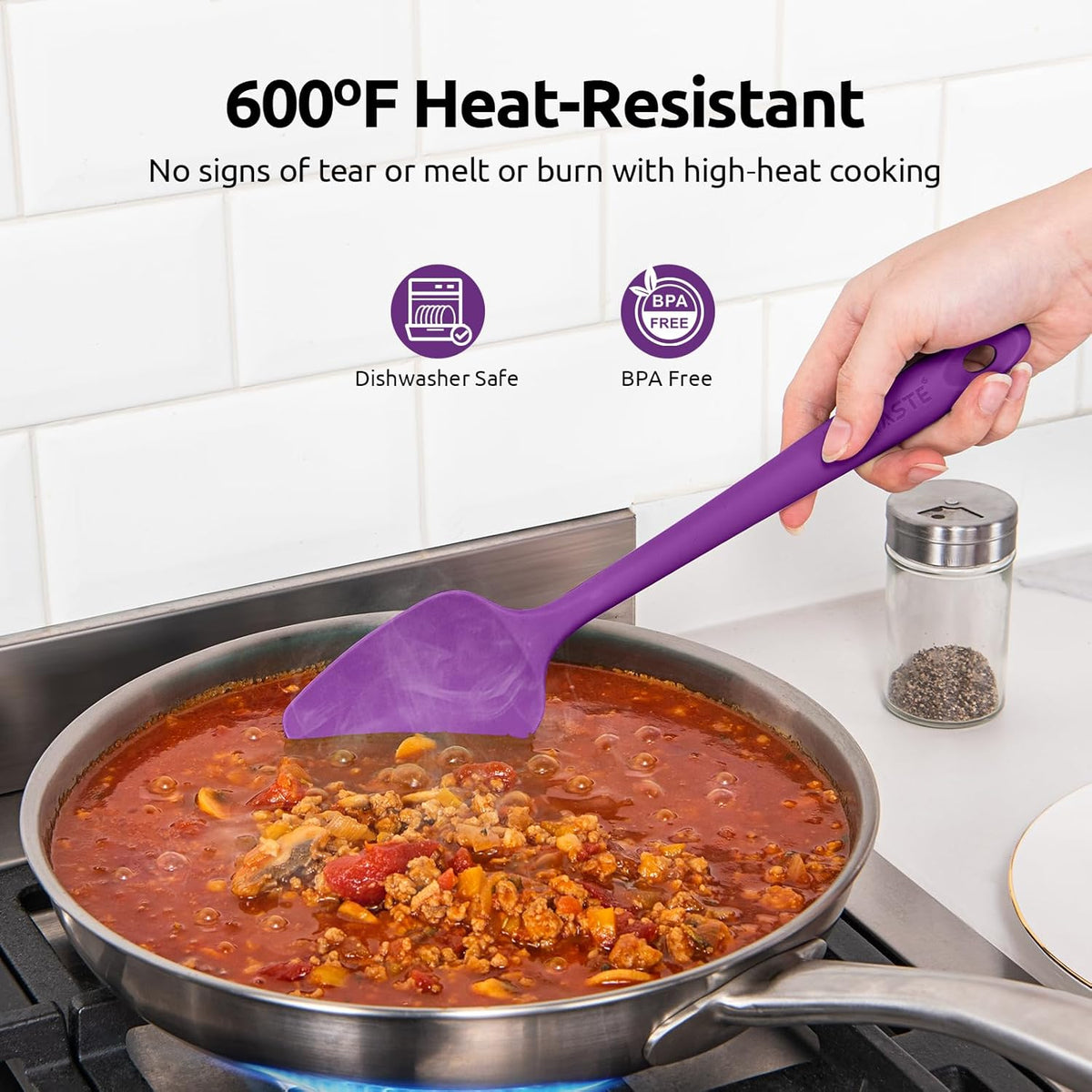 U-Taste Heat Resistant Silicone Spatula - 600ºF Hot-Proof Food Grade Kitchen Baking Bowl Scraper, Flexible and Sturdy Rubber Cooking Utensil for Mixing Scraping in NonStick Cookware (4 Pcs, Colorful)