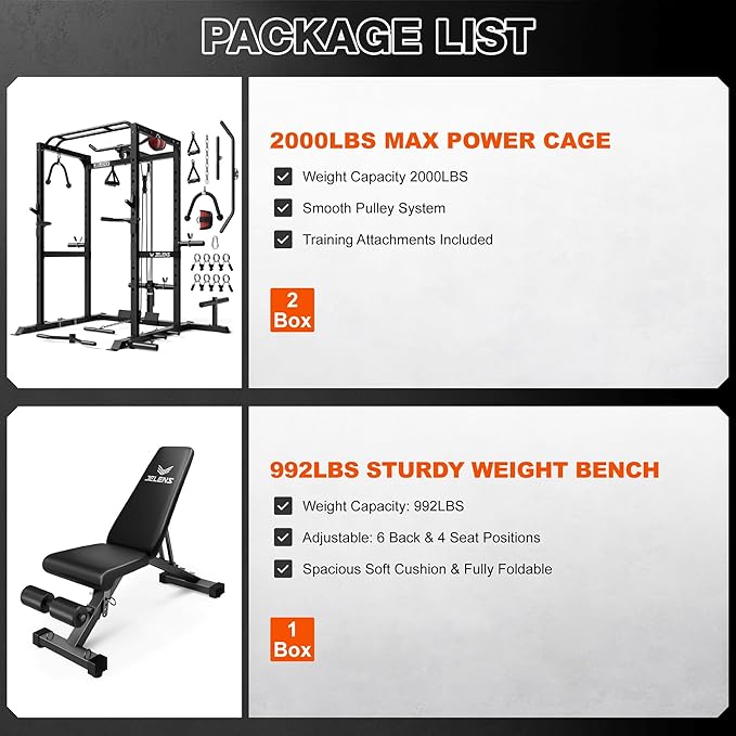 S21 Power Cage, Multi-Function Power Rack with Adjustable Cable Crossover System, 2000LBS Squat Rack for Home Gym with More Training Attachments