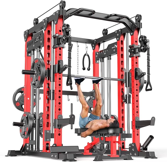 Power Cage,1600lbs Multi-Function Power Rack with Adjustable Cable Crossover System and More Training Attachment, Weight Cage for Home Gym