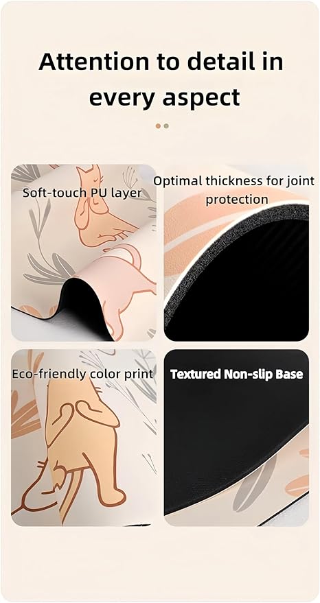 Mini Yoga Mat with Playful Cat Design, Yoga Knee Pads,Double-Sided Non-Slip, Meditation,Exercise Mat for Women&family use,White