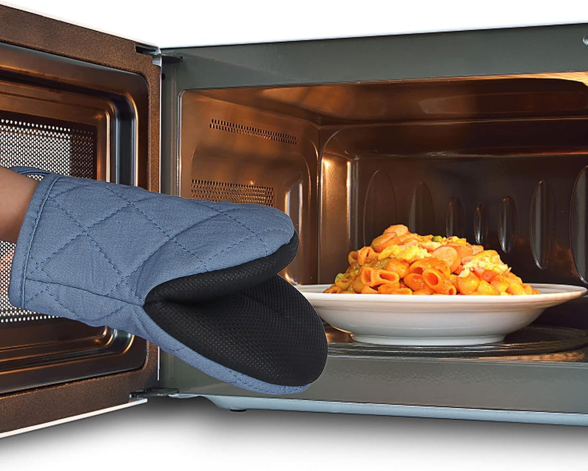 Short Oven Mitts, Heat Resistant Silicone Kitchen Mini Oven Mitts for 500 Degrees, Non-Slip Grip Surfaces and Hanging Loop Gloves, Baking Grilling Barbecue Microwave Machine Washable, 1 Piece