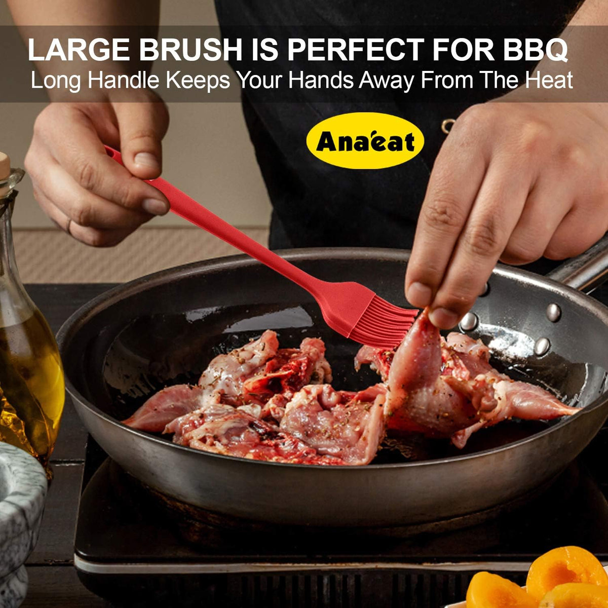 Anaeat High Heat Resistant Silicone Basting Pastry Brush Set of 2- Hygienic One-Pieces Design Spread Oil Butter for BBQ Grill Barbecue Baking Kitchen Cooking - BPA Free & Dishwasher Safe (10"+8.2")