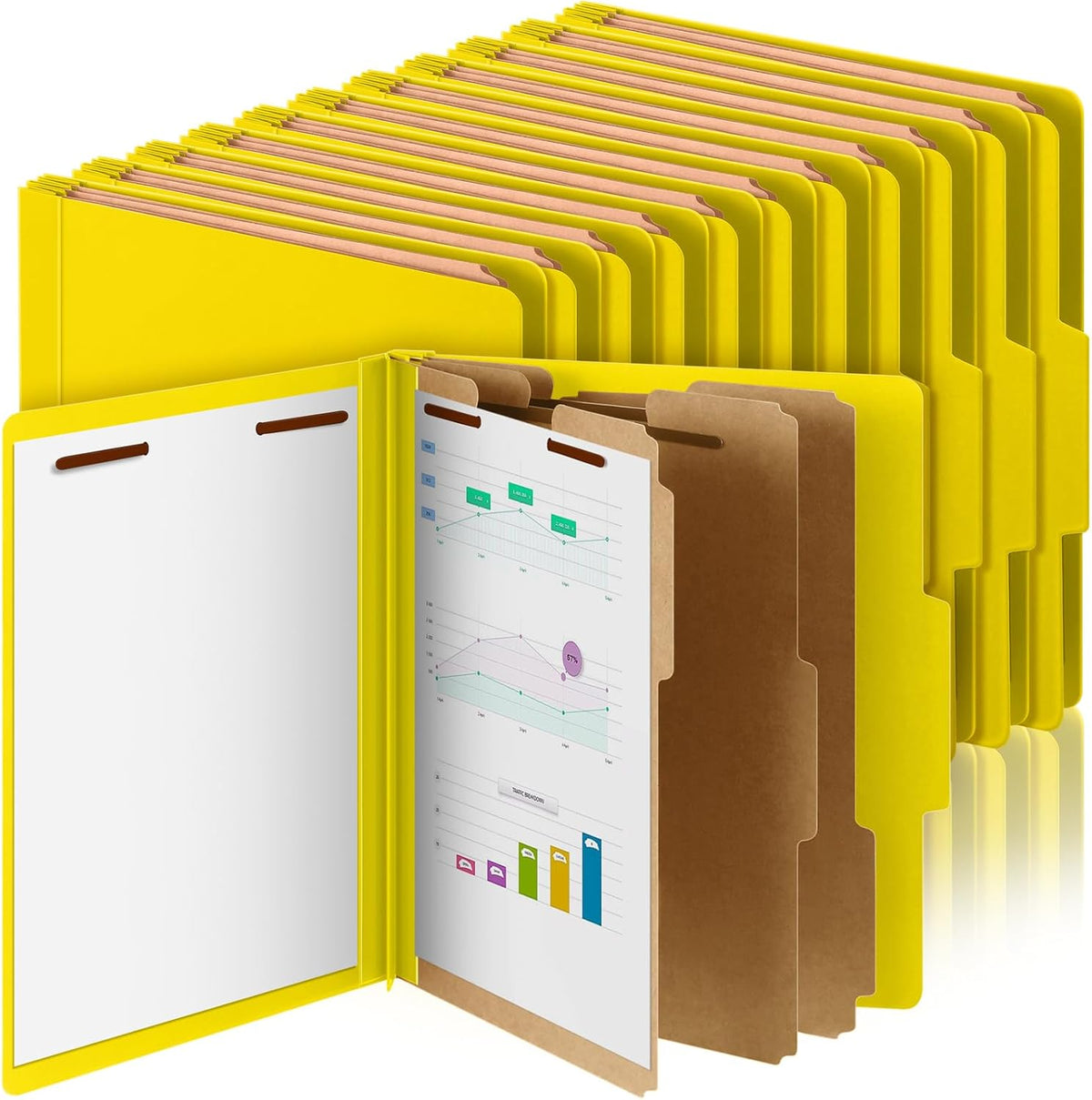 36 Pcs Classification Folders Letter Size, Back to School Supply for Teacher, Student, 3 Dividers Pressboard File Folder Bulk with 2 Fasteners, 3.5 Inch Expanding File Organizer (Yellow)