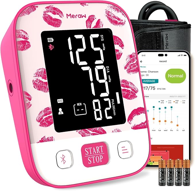 Blood Pressure Monitor Home Use, Blood Pressure Cuff Digital Arm, Blood Pressure Monitor Automatic Cuff 8.7-16.5" Bluetooth App Tracking Irregular Heartbeat Monitoring Pink