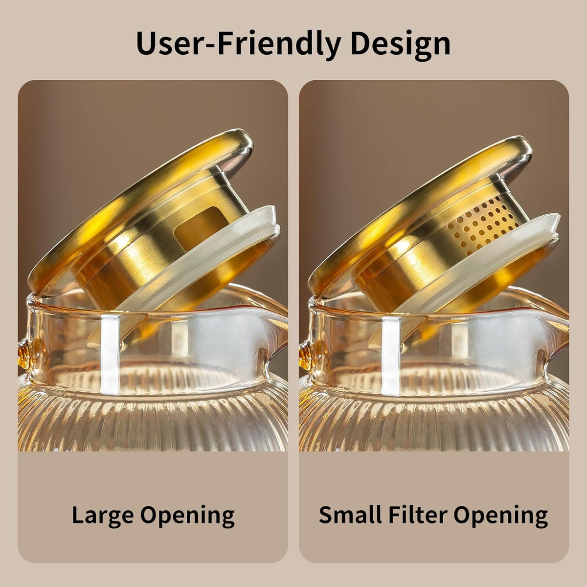 Glass Pitcher with Lid, 2 PACK 84 oz/ 2.5 Liter Amber Classic Vertical Stripes Water Pitcher,Glass Water Carafe for Cold Brew, Coffee, Lemonade, Iced Sun Tea,Beverage, Milk, Heat Resistant