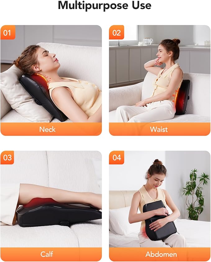 Back Massager with Heat, Neck Massager for Pain Relief Deep Tissue 3D Shiatsu Kneading Electric Massage Pillow for Whole Body Relaxation, Home, Car, Office Use, Gifts for Mom, Dad, Women, Men