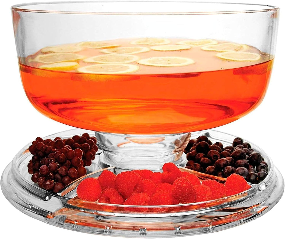 JOEY'Z Extra Large (12") 6 in 1 Acrylic Cake Stand with Dome Lid Multifunctional Serving Platter and Plate, Salad Bowl/Veggie Platter/Punch Bowl/Desert Platter/Chips & Dip - BPA Free