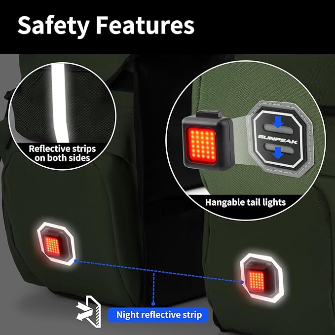 Bike Bag Accessories Panniers for Bicycle Rear Rack Bag 45L Waterproof Mountain Electric Bike Saddle Bag for Cycling Traveling Commuting Green