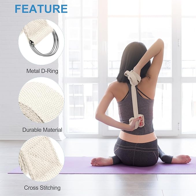 PATIKIL Yoga Strap for Stretching, Cotton Yoga Belt with Adjustable Metal D-Ring Buckle Stretch Band for Fitness Pilates