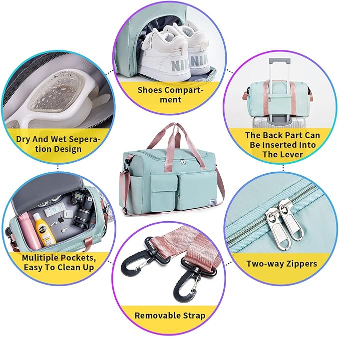 FIORETTO Women's Gym Duffle Bag with Shoes Compartment, 37L Capacity, Ideal for Travel, Gym, Sports, Duffel, Weekender