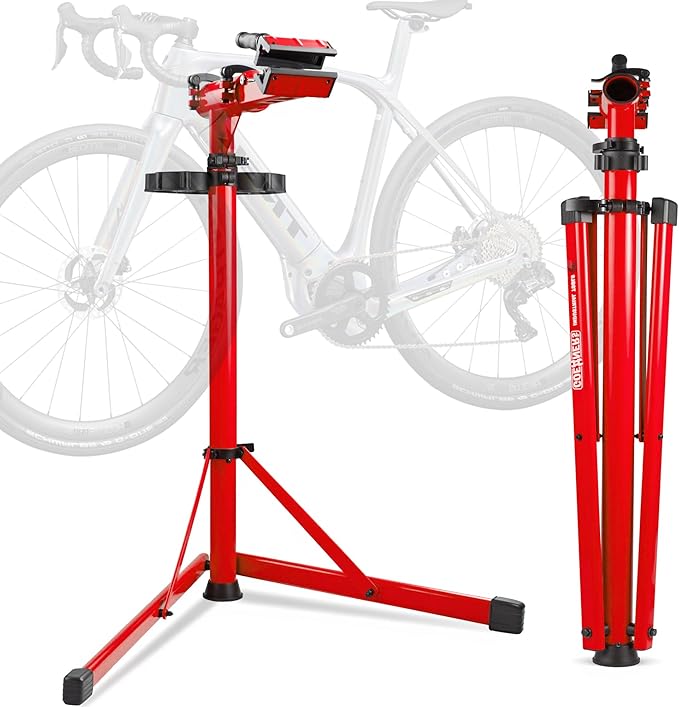 Bike Repair Stand, 176 LBS Heavy Duty Portable Bicycle Mechanic Maintenance Workstand with Tool Tray, Steel & Aluminum Shop Home Adjustable Height Foldable Bike Work Stand for E Bike, MTB, RB
