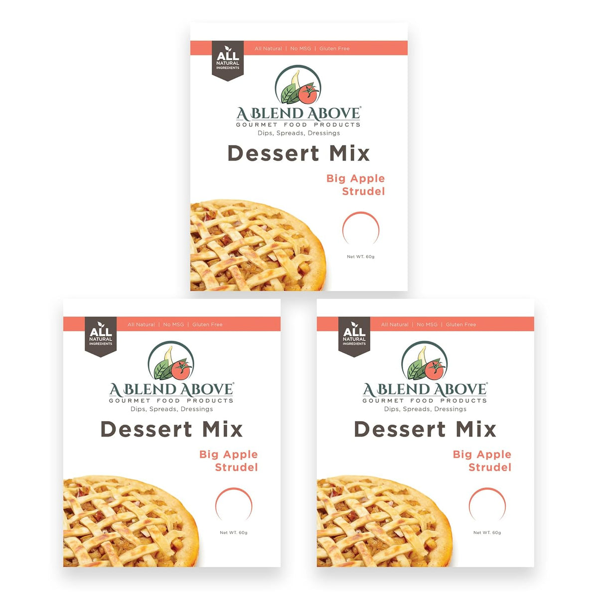 A Blend Above Big Apple Strudel No-Bake Dessert Mix, 3 Pack, No-Bake Cheesecake, Fruit Dip, Dessert Mix, Bagel Topping, Frosting, Cheesecake Filling, Quick and Easy to Make, Makes 16 Ounces, Cream