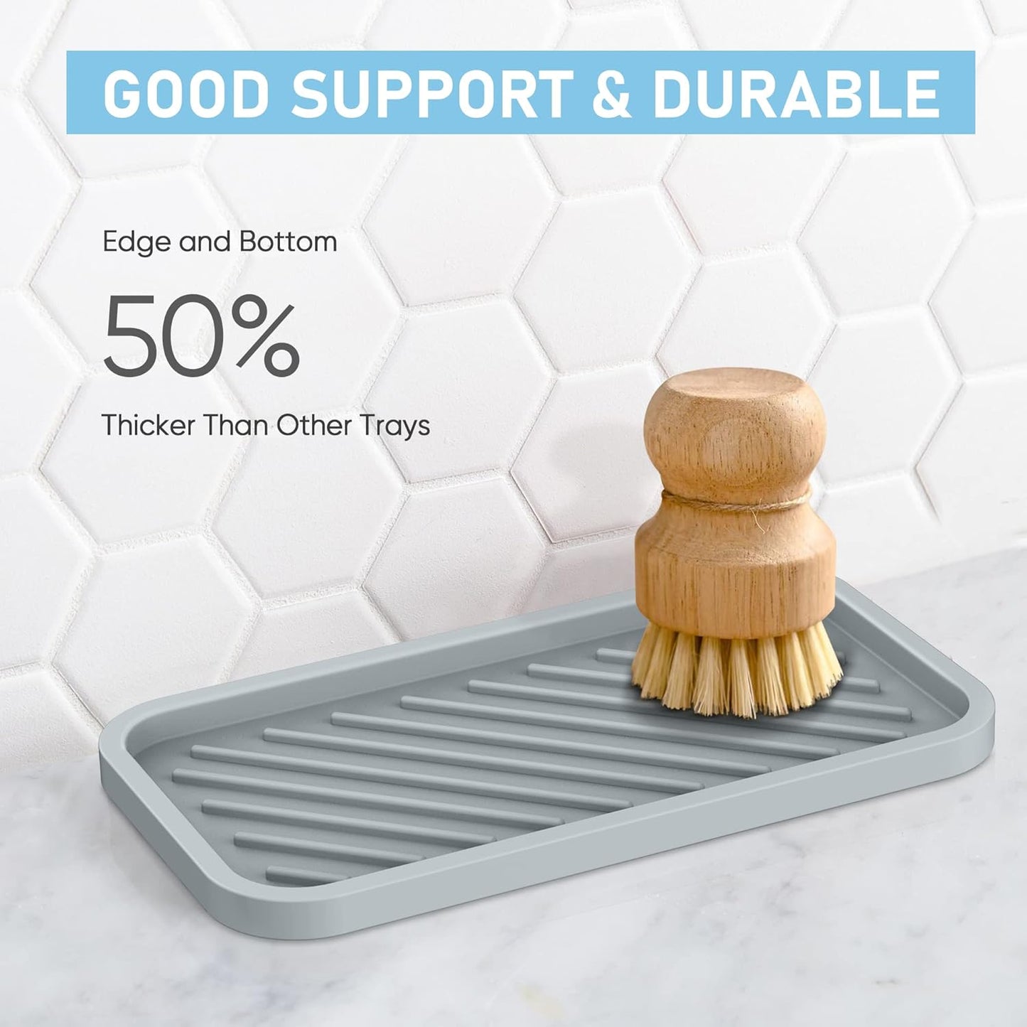 EG-SIPRO Kitchen Sink Organizer Tray,Sponge Holder for Kitchen Sink Bathroom Counter Tray Sponge Caddy Silicone Soap Holder for Soap Dispenser, Bottle, Dishwashing Accessories(2-Pack)