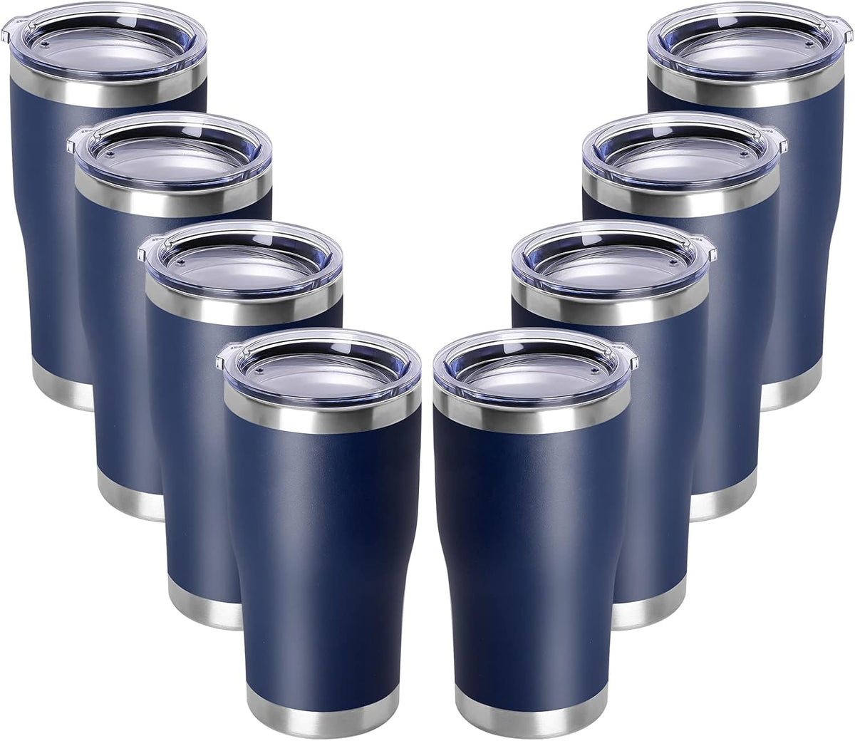 DOMICARE 20oz Tumbler with Lid Stainless Steel Tumblers Bulk, Double Wall Vacuum Insulated Coffee Travel Mug Powder Coated Tumbler, 8 Pack Navy