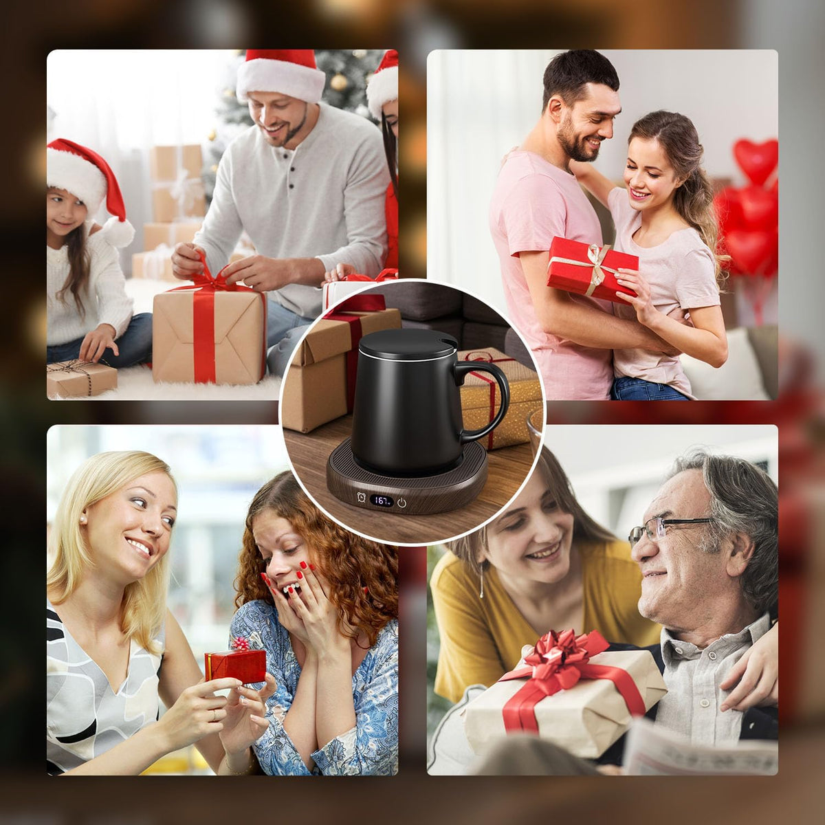 Coffee Mug Warmer & Mug Set for desk, Smart Auto Shut Off Electric Cup Warmer for Office & Home, 4-Temperature Setting Coffee Heating Mug Candle Heater Tea Beverage Warmer Plate for Men Women Birthday