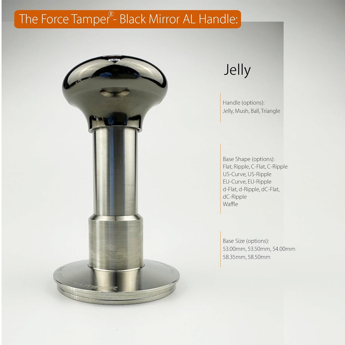 The Force Tamper Automatic Impact Adjustable Constant Pressure and Autoleveling Coffee Tamper Black Mirror Jellyfish AL Handle Set Pro (Ripple-Distribute, 53.50mm)