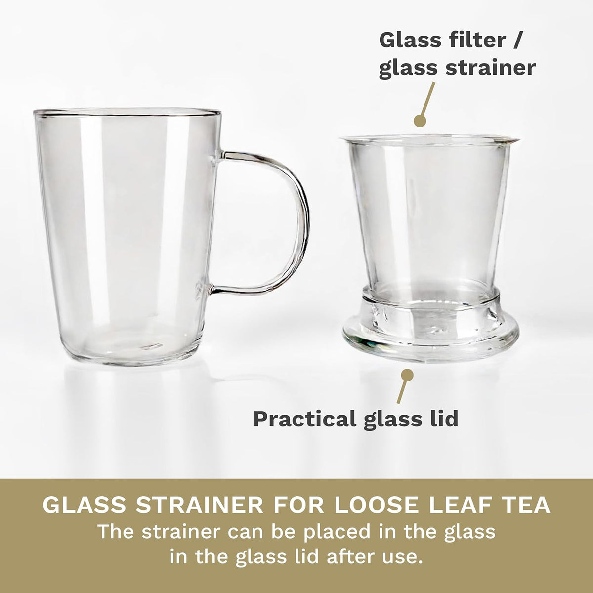 Creano Tea Glass 400 ml – Large Tea Cup with Strainer and Glass Lid – An ideal Tea Maker