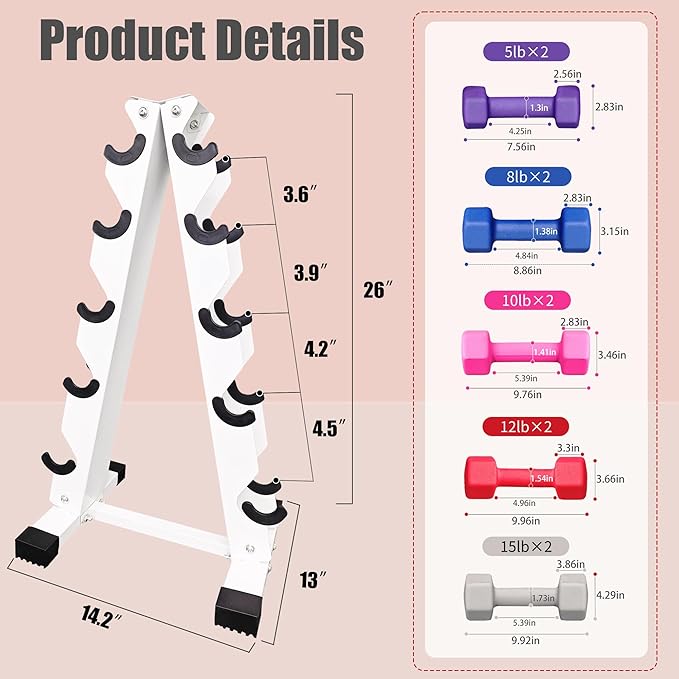 6-10 Pair Iron and Rubber Dumbbell Set 350/450 and 550 lbs 5-50 lbs Hand Free Weight for Strength Hex Coated Weights with Vertical Storage Rack Home Gym 5-50 lb - Black