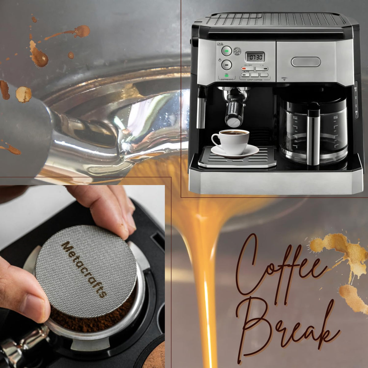 Espresso Portafilter 51mm Bottomless - Compatible for 51 mm Delonghi EC0680, E0685, SMEG & EUPA Coffee Machines - Open, Naked, Flat - Stainless Steel Filter Basket & Puck Screen Included (Black)