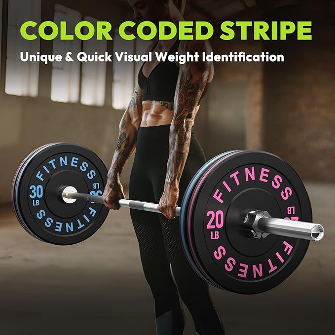 Bumper Plates 2 - Inch Olympic Weight Plate Set for Barbell, 10-55 lb Rubber Weights Sets for Home Gym, Strength Training Plate, Weight Lifting, Black