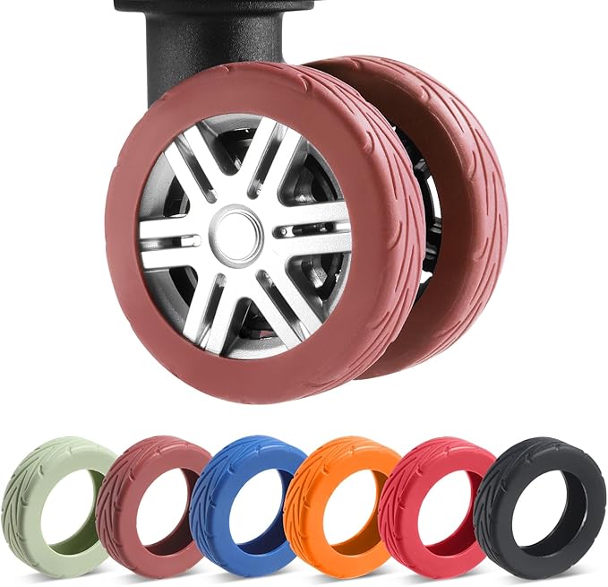 8 Pcs Upgrade Luggage Wheel Covers, Carry On Luggage Suitcases,Wear-Resistant, Anti-Noise, Silicone Wheel Protective Covers for 2-2.4" Spinner Wheel,Essential Travel Accessories (Brown)