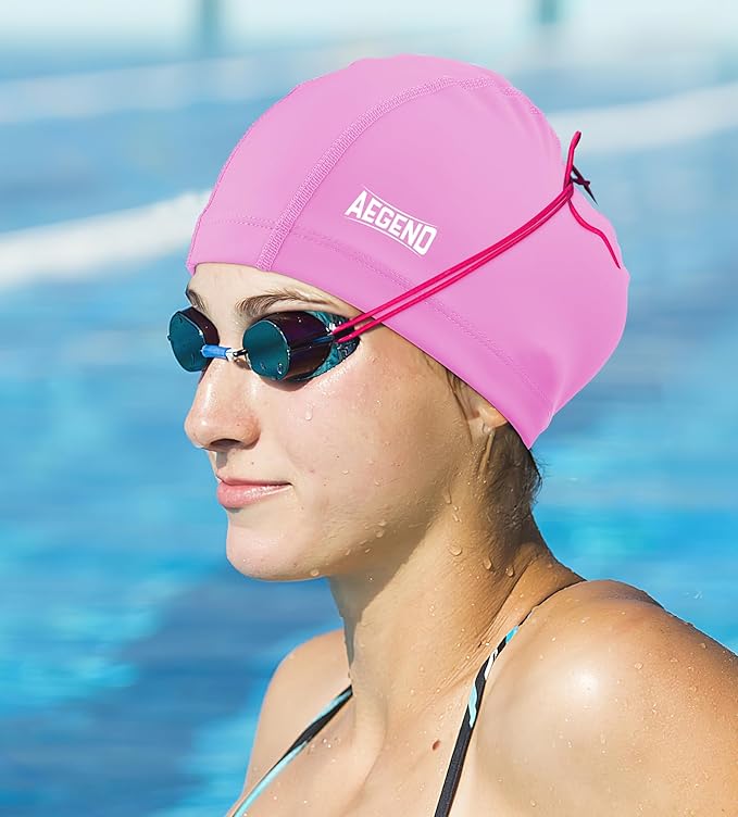 Aegend Fabric Swim Cap, Silicone Waterproof Layer - Breathable Cloth Swimming Cap, Keep Hair Dry with Hight Elasticity for Youth(8-16) Adult, 2 Sizes to Choose
