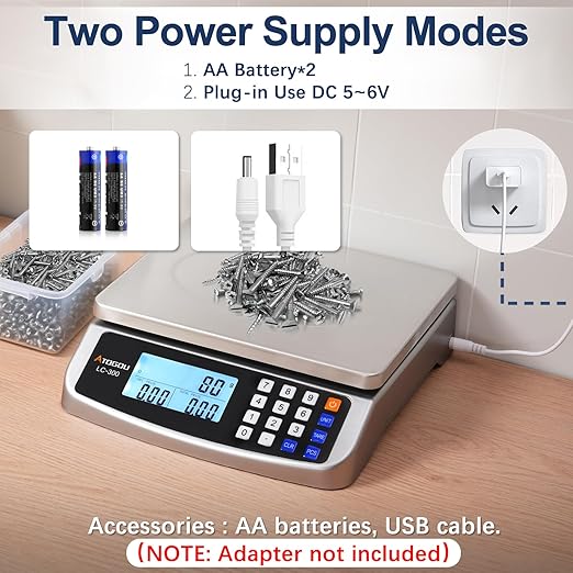 66lb Food Scale, Commercial Kitchen Scale with Price Computing, Plug-in Usable, 0.05oz/1g, 304 Stainless Steel, for Cooking, Vegetables, Farm, Industry, Counting. LC300 Grey