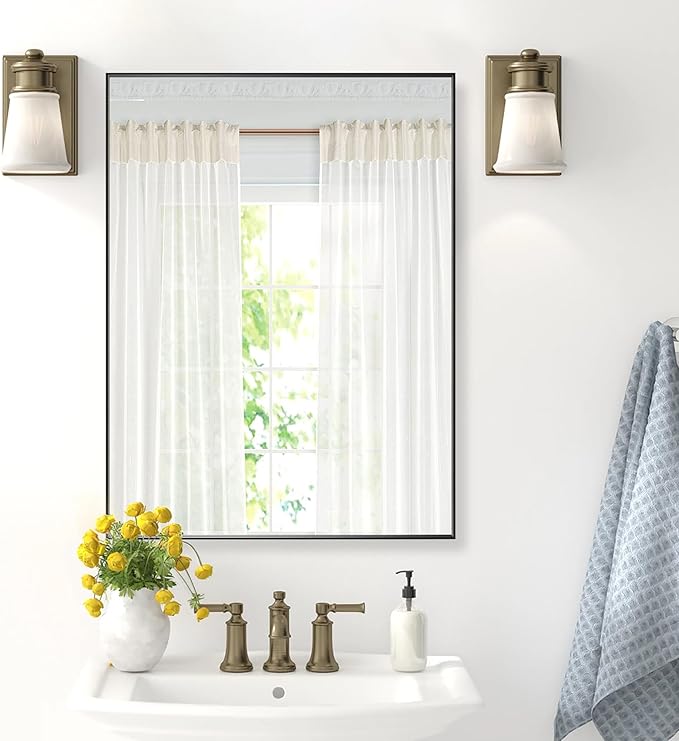 27x36 Inch Black Bathroom Mirror for Wall, Aluminum Frame Rectangle Rectangular Vanity Mirror, Modern Large for Bedroom, Living Room, Horizontal or Vertical