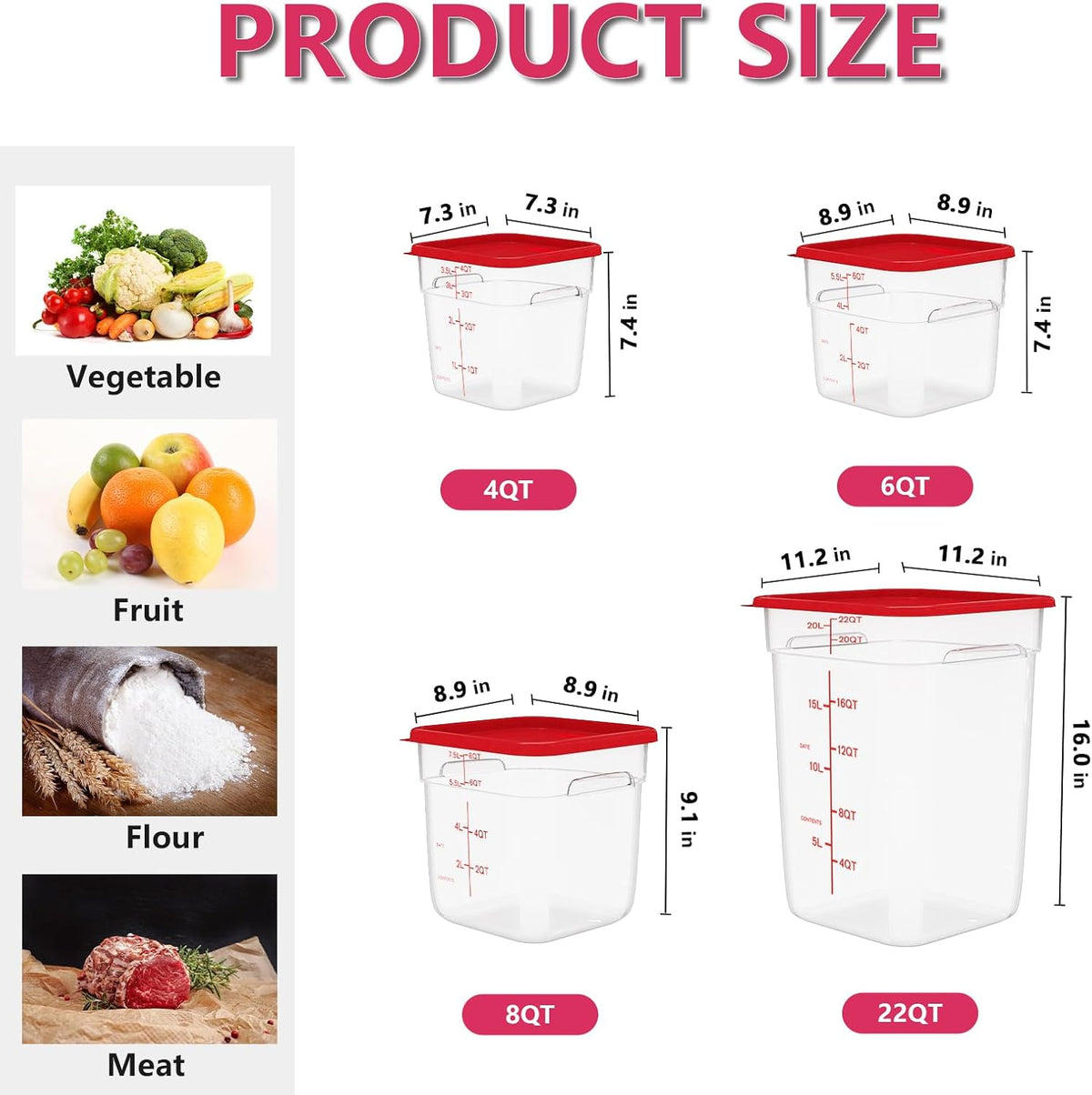 4 Pack 4 Quart Square Clear Food Storage Containers with Lids Cereal Containers Storage Airtight Food Storage Containers for Restaurant Kitchen Home