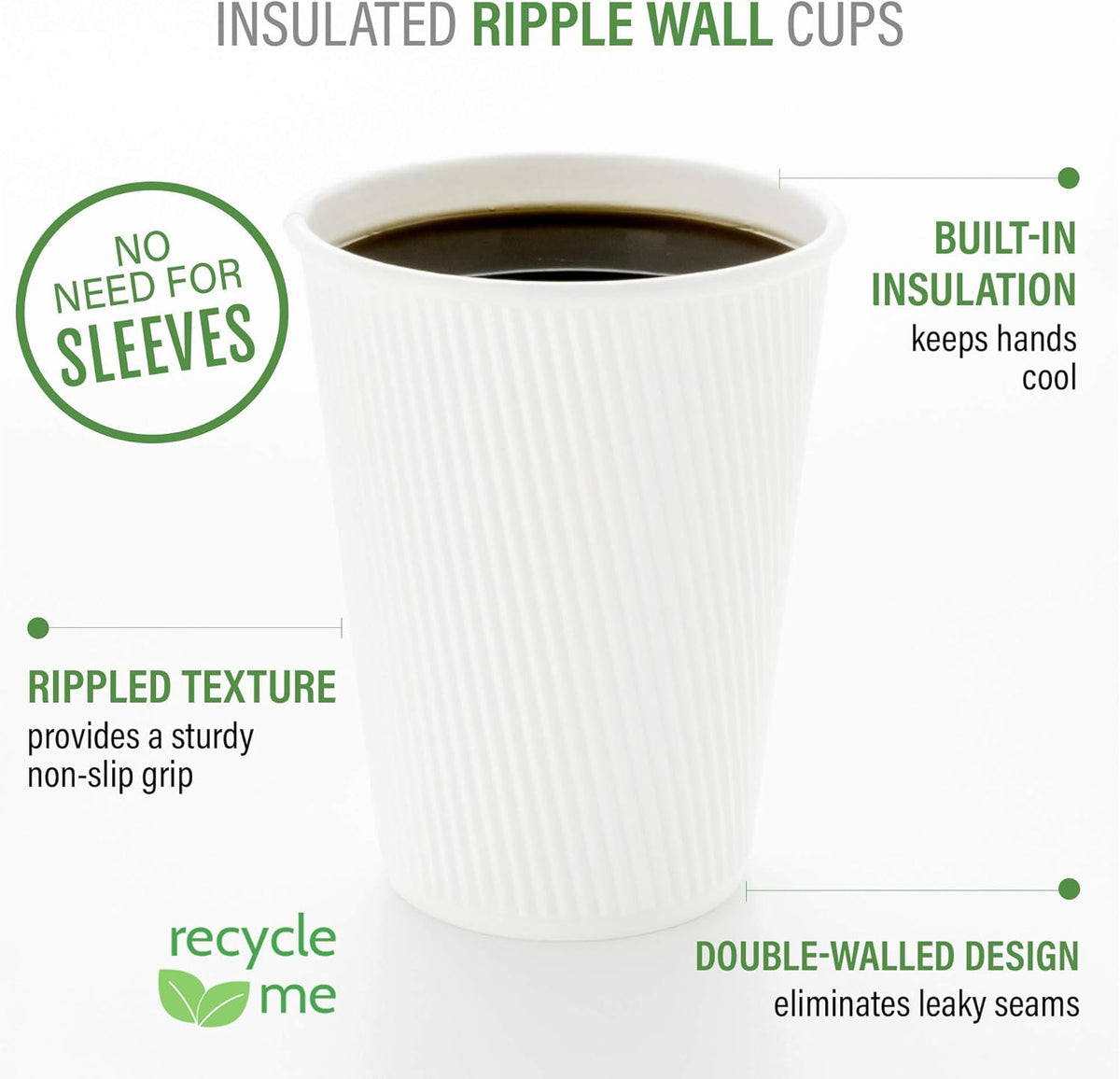500-CT Disposable White 4-OZ Hot Beverage Cups with Ripple Wall Design: No Need for Sleeves - Perfect for Cafes - Eco-Friendly Recyclable Paper - Insulated - Wholesale Takeout Coffee Cup