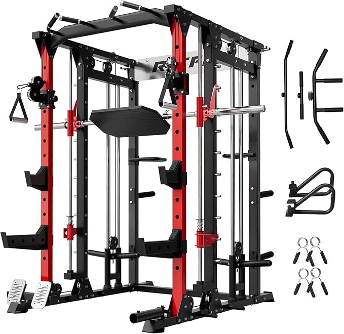 RitFit Buffalo Smith Machine, Power cage with LAT-Pull Down System & Cable Crossover System, All-in-One Squat Rack for Home Gym, Power Rack