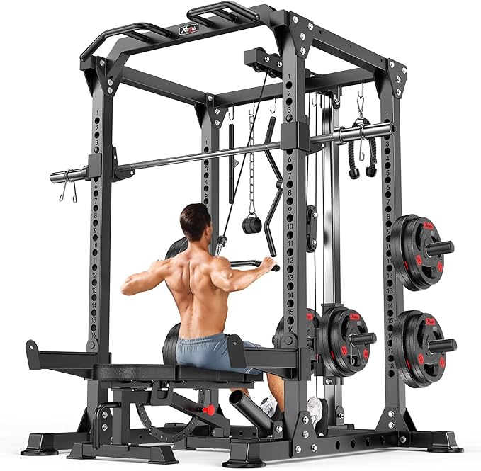 Power Cage,1600lbs Multi-Function Power Rack with Adjustable Cable Crossover System and More Training Attachment, Weight Cage for Home Gym