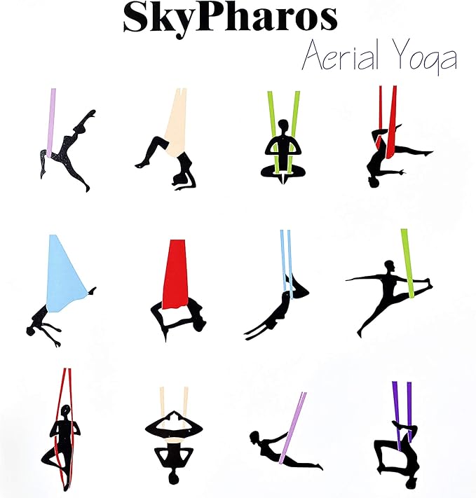 5.5 Yards Aerial Silks Yoga Swing Set - Aerial Yoga Hammock Kit Anti-Gravity Flying for Fitness, Low/Non Stretch Nylon Tricot Fabric Hardware Included for Dance