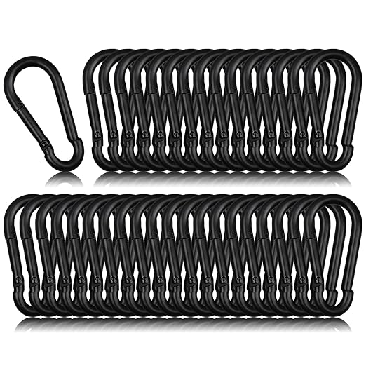 50 Pack 1.97" Heavy Duty Carabiner Clips, M5 Black Galvanized Steel Spring Snap Hooks, Rust-Resistant Keychain Clips for Hammock, Camping, Hiking, Fishing, Swing Set