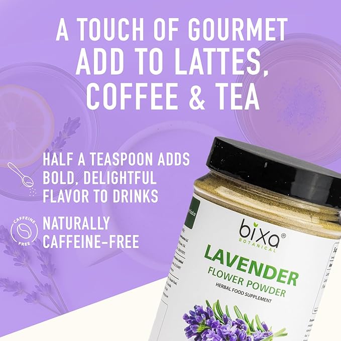 bixa BOTANICAL Lavender Powder for Drinks|Lavandula angustifolia|Lavender for Coffee, Baking, Lattes, Smoothies & Tea|Edible Culinary Powder|100% Pure,Non GMO, 140+ Years of Herbal Heritage, 200g/7oz