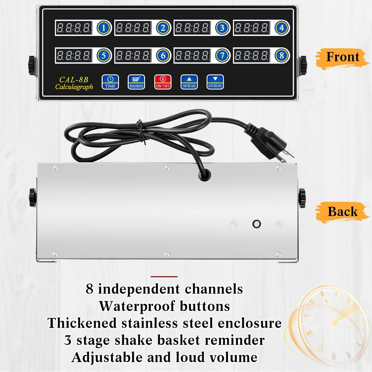 1 Pack 8-Channel Digital Kitchen Timer, Commercial Cooking Timer with Loud Alarm, Large LCD Display, for Restaurants, Baking, Labs, Multiple Independent Countdown Timers