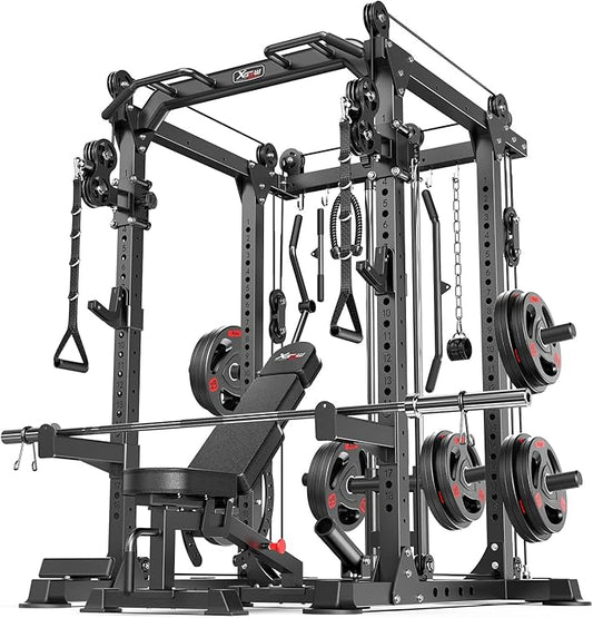 Power Cage,1600lbs Multi-Function Power Rack with Adjustable Cable Crossover System and More Training Attachment, Weight Cage for Home Gym