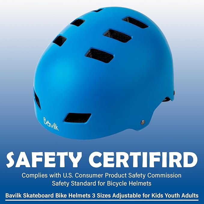 Bike Helmet 3 Sizes for Teenager Kids Youth Adults,Bavilk Skateboard Helmet Adjustable Multi-Sport Bicycle Cycling Scooter Roller Skate Inline Skating Rollerblading for Girls Boys Women Men Teen