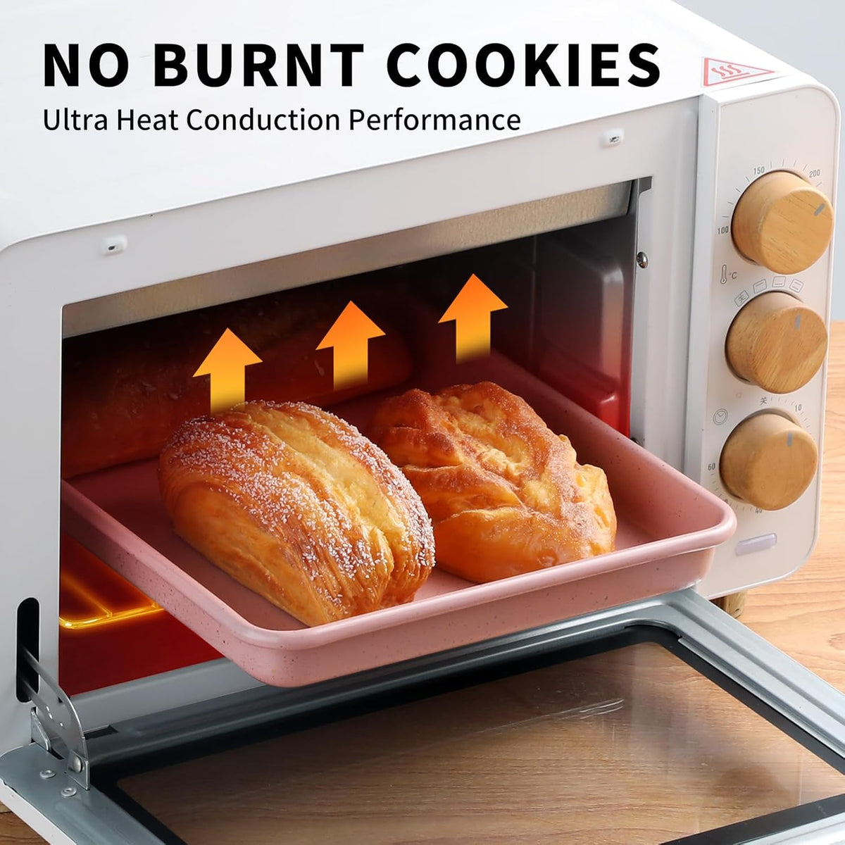 Toaster Oven Pans Set of 2, Shinsin 11-Inch Nonstick Baking Sheet Pans and Trays, 1/8 Thicker Replacement Small Baking Tray Accessories for Cookie, Non Toxic and Easy Clean and Diswasher Safe, Pink