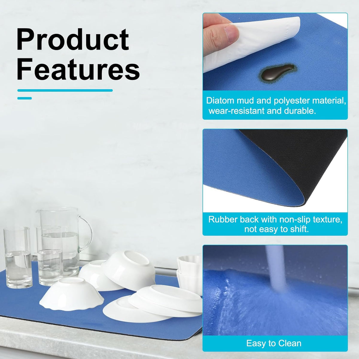 uxcell Silicone Mats for Kitchen Counter, 23.6" x 15.7" Non-Slip Countertop Protector Mat Heat Resistant Coffee Mat Waterproof Table Placemat, Blue