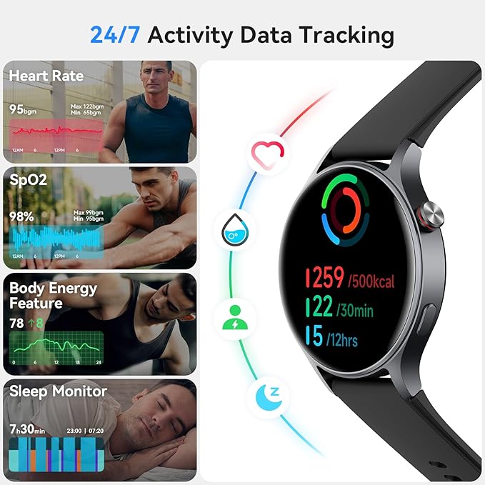 aeac Smart Watch for Men Women, AMOLED Ultra-Clear Screen Fitness Trackers with Heart Rate/Sleep/SpO2 Monitor, Smartwatch for iPhone/Samsung/Android, 110+ Sport Modes Waterproof Reloj Inteligente